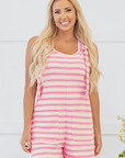 Stripe Knotted Strap Patched Pocket Romper