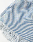 Stripe Denim Raw Edge Drawstring Waist Shorts