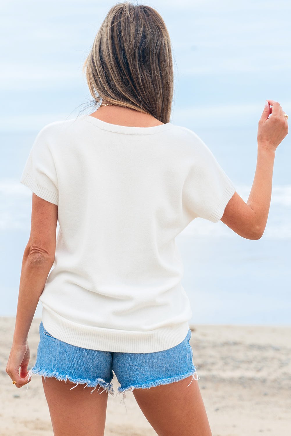 Kya Bow Pattern Knit Short Sleeve Sweater