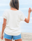 Kya Bow Pattern Knit Short Sleeve Sweater