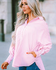 Stripe Smocked Long Sleeve Button-Up Shirt