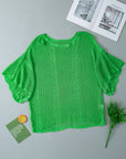 Pointelle Knit Scallop Edge Short Sleeve Top