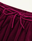 Solid Drawstring Waist Wide Leg Pants