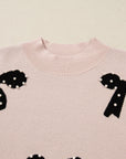 Bow Pearl Embellished Drop Shoulder Sweater