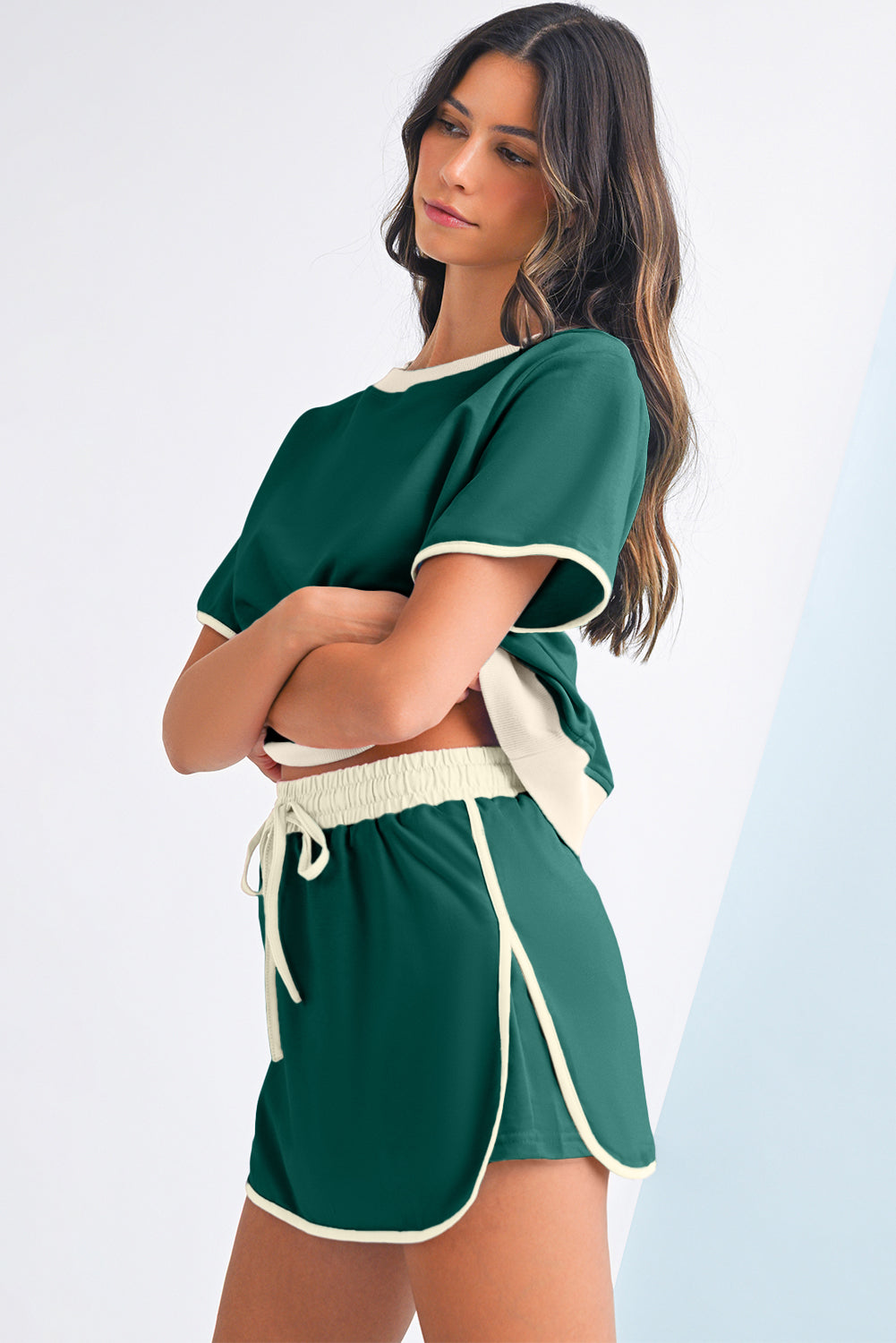 Colorblock Edge Drop Shoulder T Shirt and Skort Set