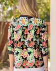 Floral Stripe Patchwork Ricrac Trim Blouse