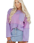 Colorblock Waffle Knit Patchwork Long Sleeve Top