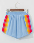 April Color Stripes Elastic High Waist Active Shorts