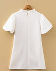 Frilled Round Neck Puff Sleeve Mini Dress