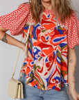 Paisley Geometric Patchwork Puff Sleeve Blouse