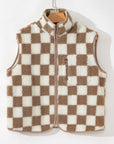 Checker Sherpa Collared Jacket Vest