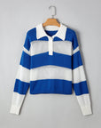Genevieve Stripe Collar Eyelet Crochet Knitted Sweater