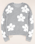Floral Hollowed Knit Drop Shoulder Pullover Sweater