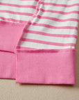 Stripe Half Placket High Low Short Sleeve Top