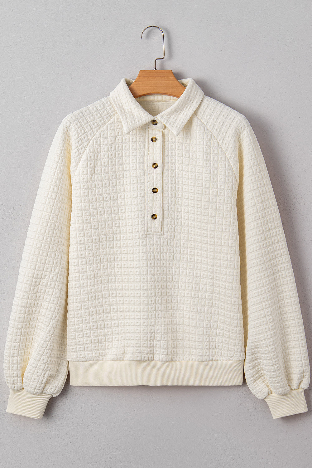 Pineapple Textured Half-Button Collared Sweatshirt