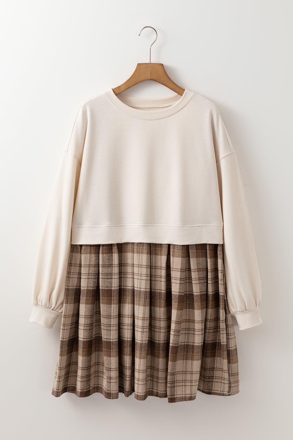 Plaid Patchwork High Waist Sweatshirt Mini Dress