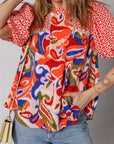 Paisley Geometric Patchwork Puff Sleeve Blouse