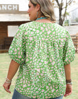 Plus Size Abstract Leopard Tassel Tie Blouse