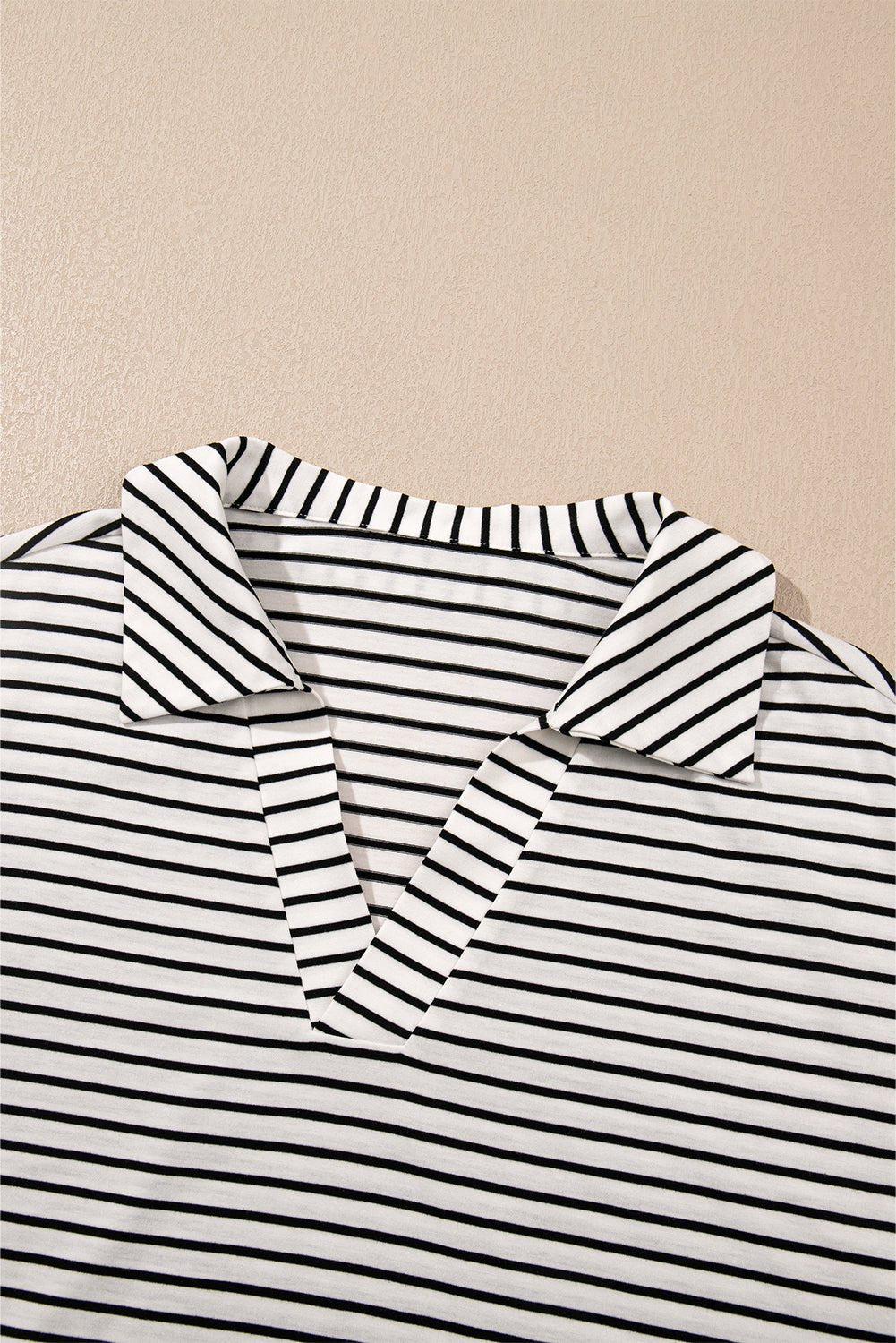 Stripe Collared V-Neck Tee &amp; Shorts Set