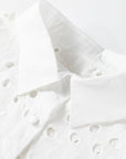 Eyelet Embroidered Puff Sleeve Cropped Shirt