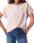 Stripe Half Buttoned Short Sleeve Blouse