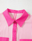 Stripe Patchwork Chest Pocket Mini Shirt Dress