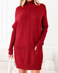 Solid Ribbed Mock Neck Sweater Dress