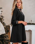 Contrast Trim V-Neck 3/4 Sleeve Mini Dress