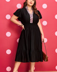 Plus Size Leopard Ruffle V-Neck Smocked Waist Dress