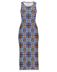 Baha Ranch Colores de Mexico Talavera Sleeveless Bodycon Side Slit Long Dress