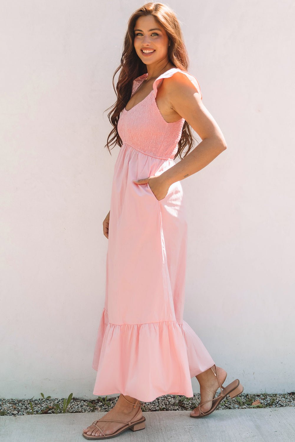 Ashlyn Flutter Sleeve Smocked Bodice Maxi Dress