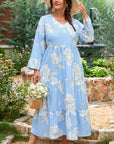 Plus Size Floral V-Neck Tiered Maxi Dress
