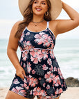 Plus Size Ribbed Contrast Trim Tankini Swimsuit Set