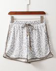 Leopard Contrast Trim Elastic Waist Drawstring Shorts