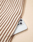 Stripe Leopard Trim 3/4 Sleeve Midi Shirt Dress