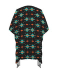 Baha Ranch Black Turquoise Orange Aztec Duster Kimono Coverup