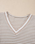 Stripe Textured Knit Long Sleeve V-Neck Top