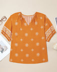 Plus Size Boho Floral Boho Notch V-Neck Top