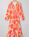 Floral V-Neck Puff Sleeve Maxi Dress