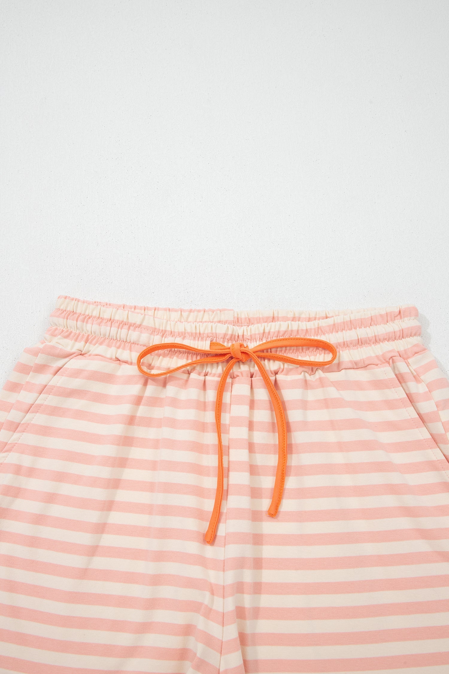 Stripe Contrast Trim Tee &amp; Drawstring Shorts Set