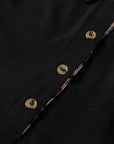 Black Contrast Leopard Print Patchwork Polo Collar Buttons Front Ruffled Long Sleeve Blouse
