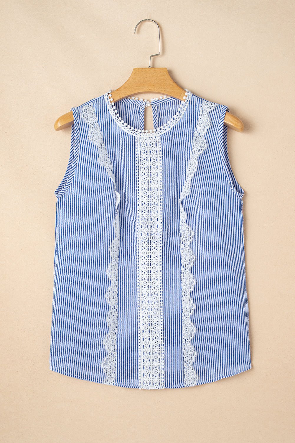 Meredith Stripe Lace Patchwork Crew Neck Tank Top