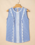 Meredith Stripe Lace Patchwork Crew Neck Tank Top