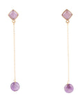 Chained Up Purple Amethyst and Golden Bronze Dangle Earrings