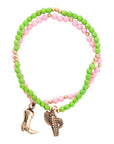 Charmed Cactus and Boot Pink Green Jade Bracelet Set