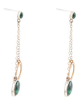 Circle Green Malachite and Two-Toned Metal Dangle Earrings