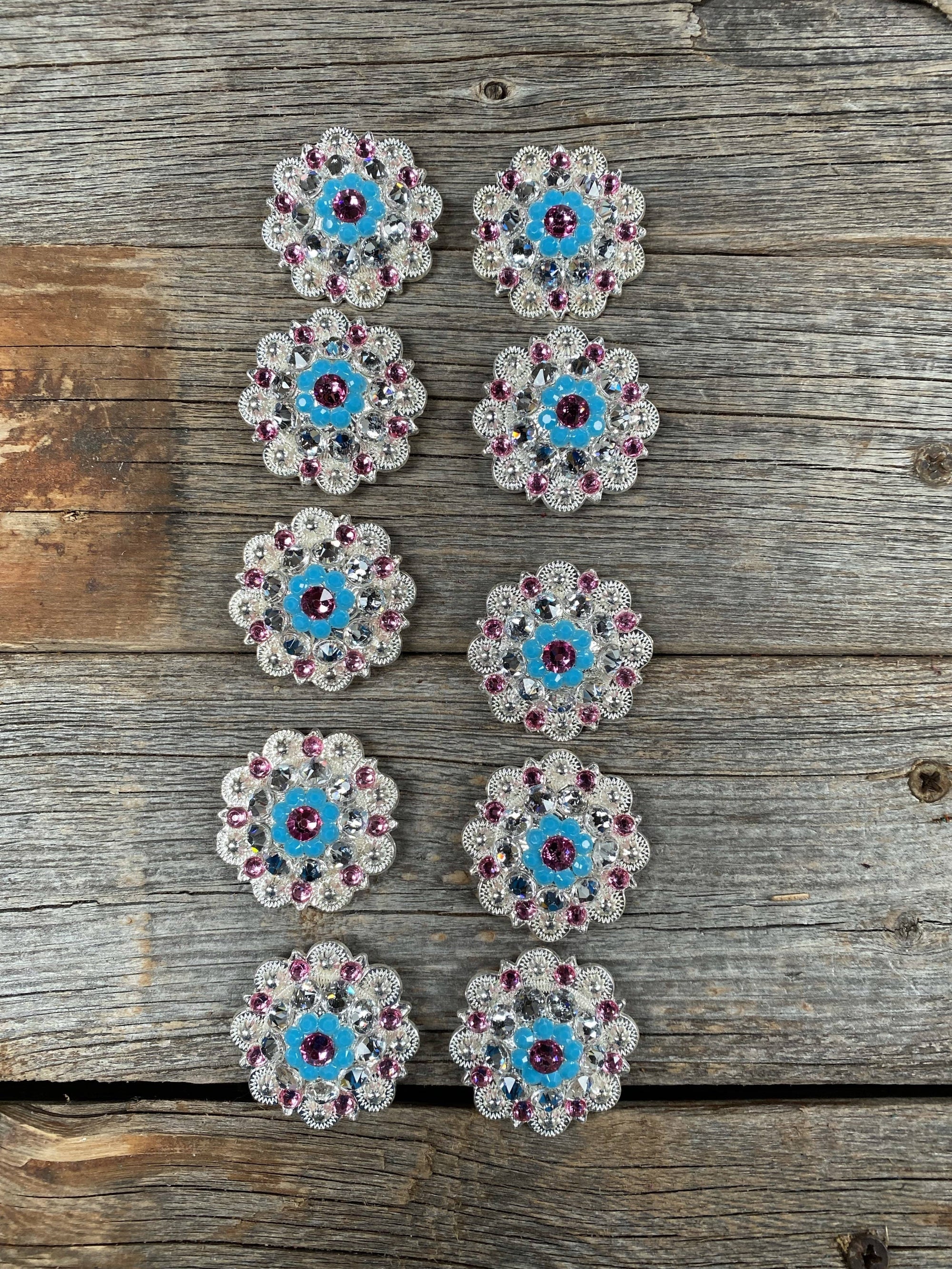Clearance Bundle Concho Set Bright Silver Pink, Turquoise, &amp; Clear 