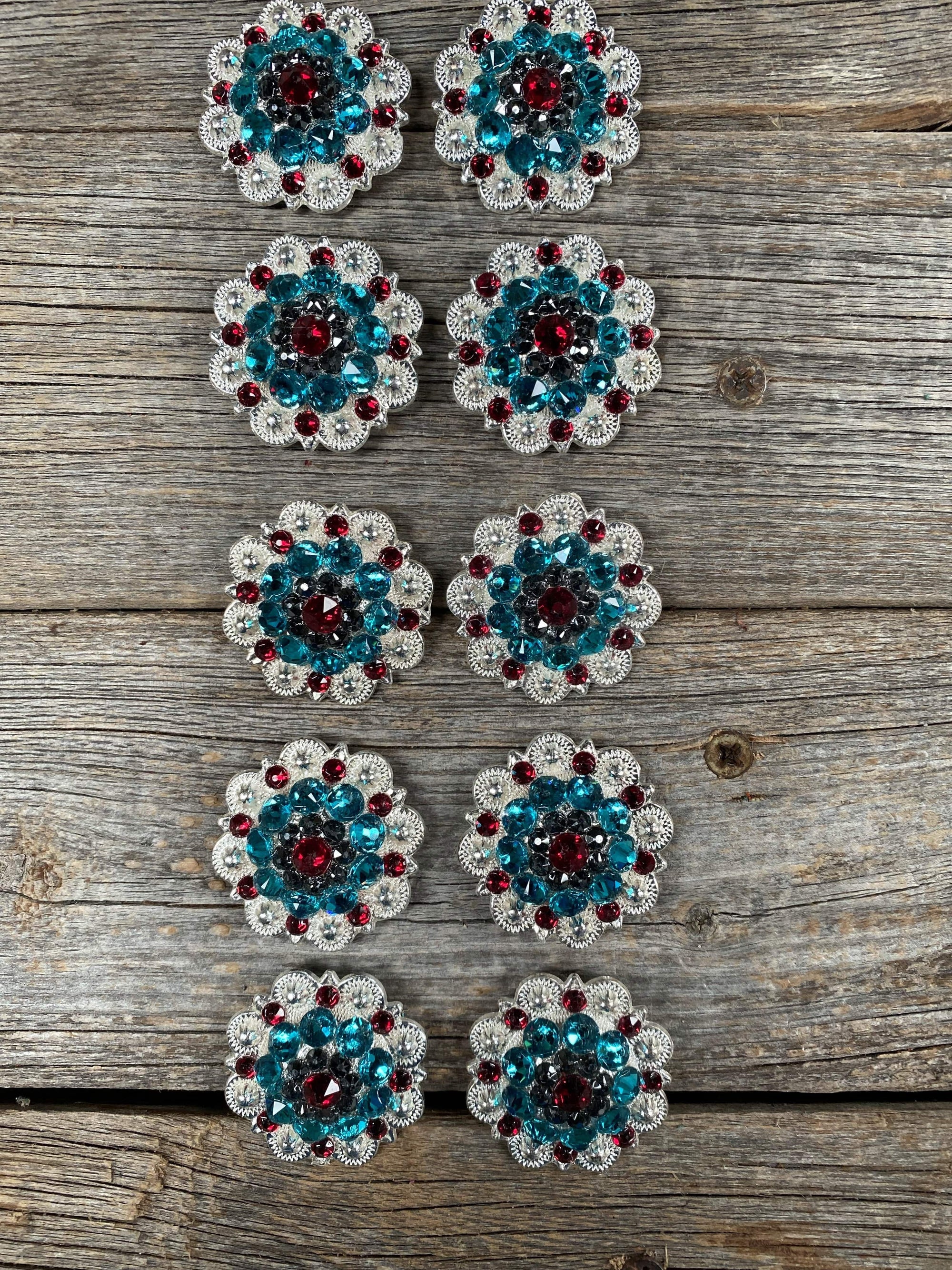 Clearance Bundle Concho Set Bright Silver Ruby, Jet, &amp; Teal 