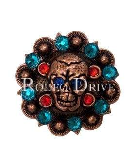 Capri Fire Opal &amp; Teal Copper 1.75" Skull European Crystal Concho