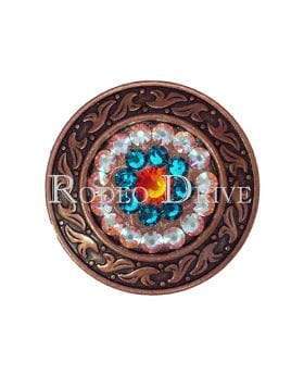 Fire Opal Teal &amp; AB Copper 1.5" Disc European Crystal Concho